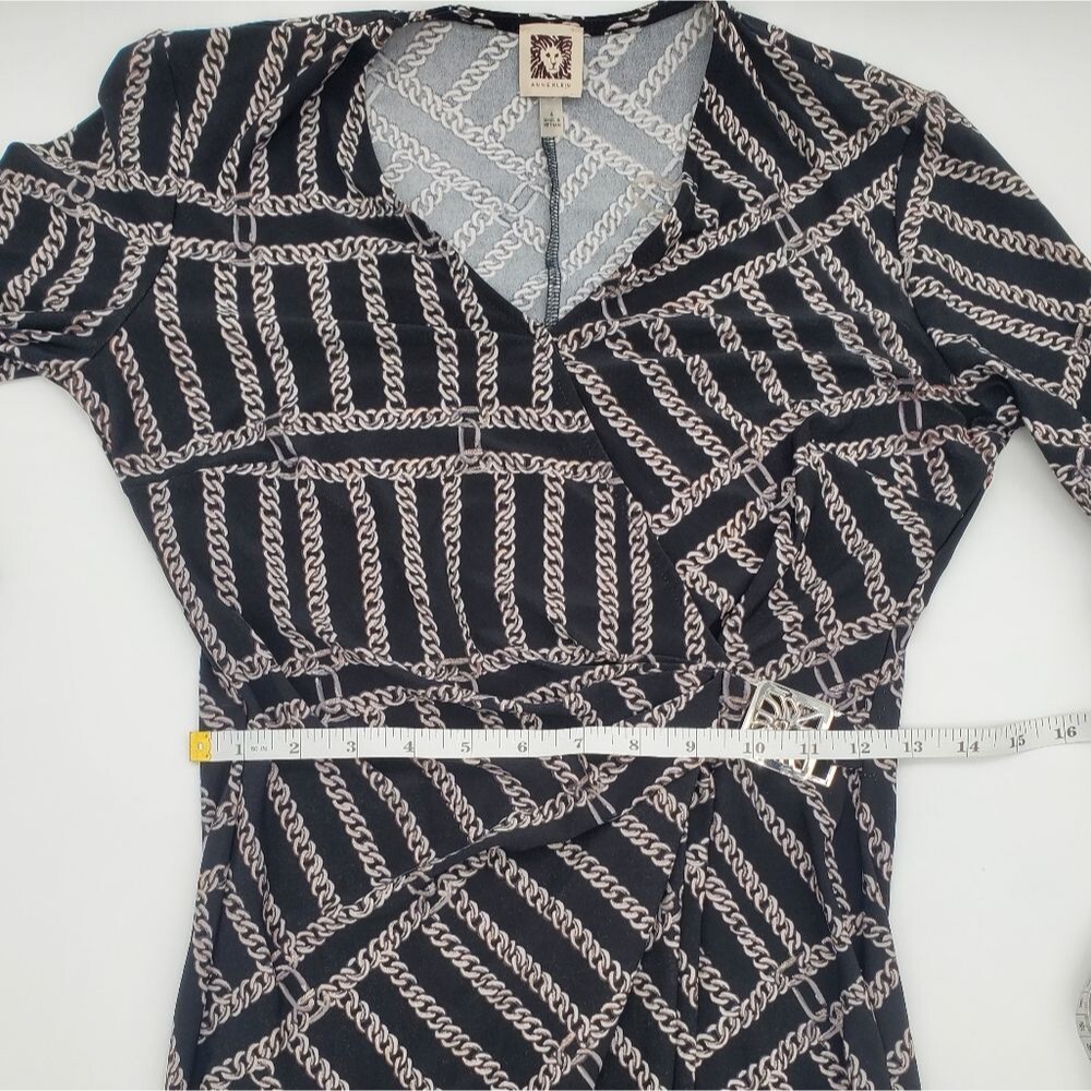 Anne Klein Faux Wrap Dress with Chain Print and Hardware Emblem at Waist - Picture 10 of 12